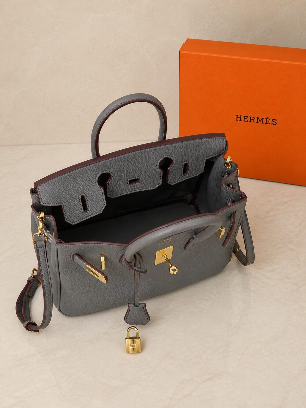 Hermes Birkin Handbag in Gris Meyer Togo with Gold Finish - Picture 9 of 9